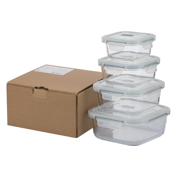 Изображение товара Набор контейнеров стеклянных 4шт (0,4;0,6;0,95;1,3л) REGENT inox Desco (64-224)