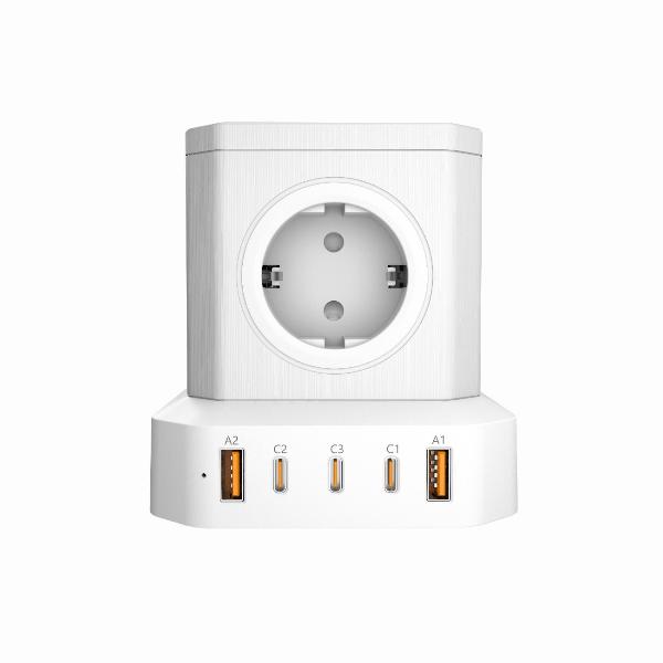 Изображение товара Сетевой фильтр AGNI башня 5 розеток, 2 метра, GaN зарядка, 2 USB +3 Type-C 65 Вт, белый