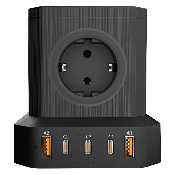 Изображение товара Сетевой фильтр_ AGNI башня 5 розеток, 2 метра, GaN зарядка, 2 USB +3 T