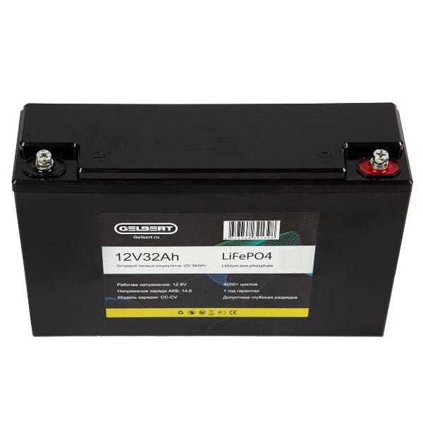 Изображение товара Тяговая аккумуляторная батарея Gelbert LiFePO4 (12V/32Ah/32A/384Wh) 6-EVF-32