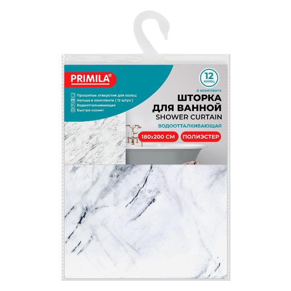 Изображение товара Штора для ванной PRIMILA Полиэстер 180х200см белый мрамор