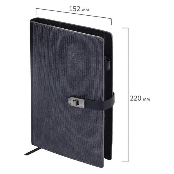 Изображение товара Тетрадь Brauberg А5 152х220мм Sirius, под кожу, застёжка, 160л, черный, 116213