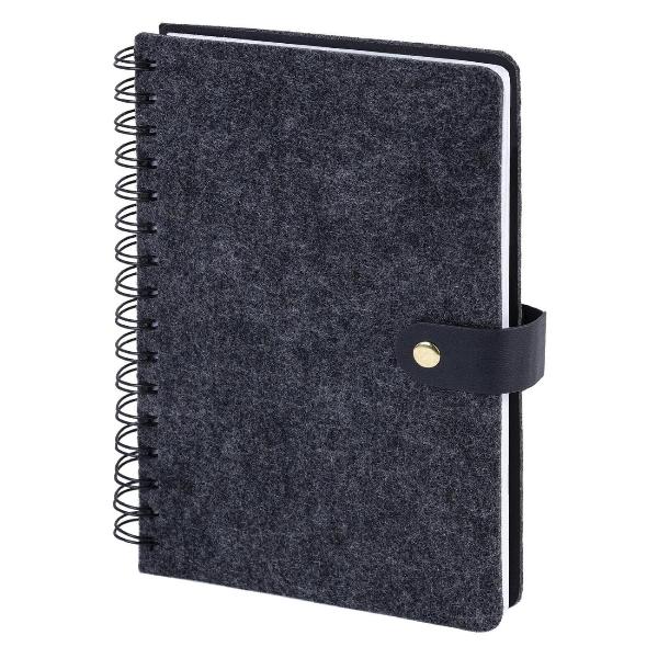 Изображение товара Тетрадь Brauberg А5 135х210мм Felt, на гребне, войлок, кнопка, 160л, черный,117132
