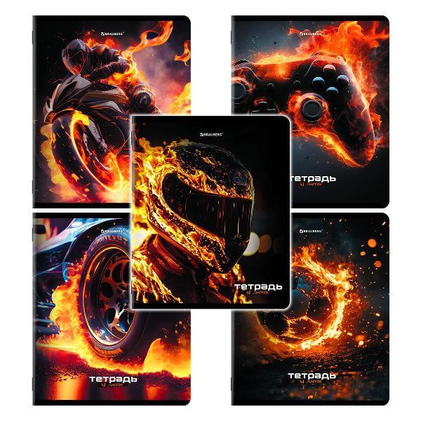 Изображение товара Тетрадь Brauberg ДЭК А5 48л. КОМПЛЕКТ 5 шт.  скоба, клетка, глянцевый лак, SPORTS, 404934