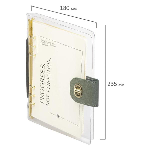 Изображение товара Блокнот для записей Brauberg А5 180x235мм Fabulous, гибкий, на кольцах, застёжка, 80л, оливковый, 116195