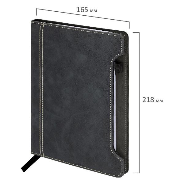 Изображение товара Блокнот для записей Brauberg А5 165x218мм Perfect, под кожу софт-тач, держатель, 80л, клетка, черный, 116614