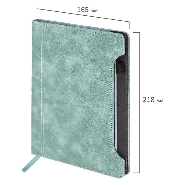 Изображение товара Блокнот для записей Brauberg А5 165x218мм Perfect, под кожу софт-тач, держатель, 80л, клетка,серо-голубой,116615