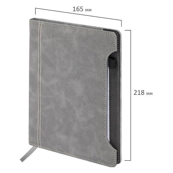 Изображение товара Блокнот для записей Brauberg А5 165x218мм Perfect, под кожу софт-тач, держатель, 80л, клетка, серый, 116619