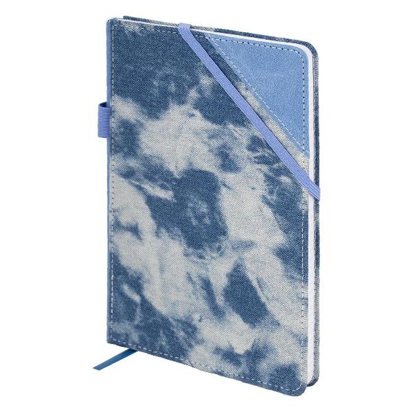Изображение товара Блокнот для записей Brauberg А5 135x210мм Denim, ткань/экокожа, резинка, держатель, 80л, клетка, голубой, 117138