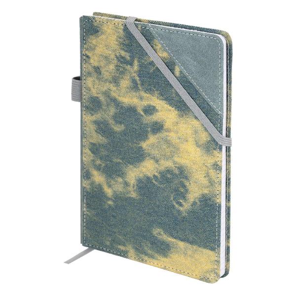 Изображение товара Блокнот для записей Brauberg А5 135x210мм Denim, ткань/экокожа, резинка, держатель, 80л, клетка, синий, 117139