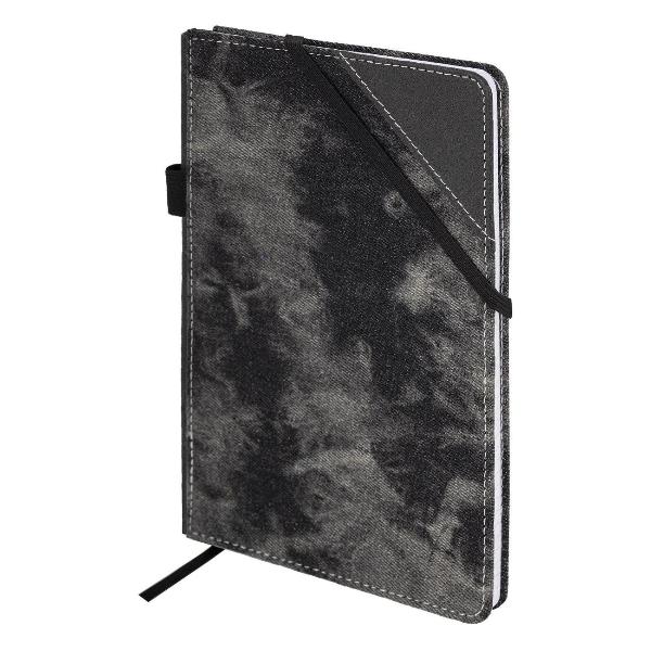 Изображение товара Блокнот для записей Brauberg А5 135x210мм Denim, ткань/экокожа, резинка, держатель, 80л, клетка, черный, 117140