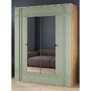 Изображение товара Шкаф Правила мебели Вега Саксония с полками, с зеркалом, с доводчиками, 179.8х57.4х221.6 см, Дуб Крафт золотой, ЛДСП / Серо-зеленый, МДФ / Зеркало