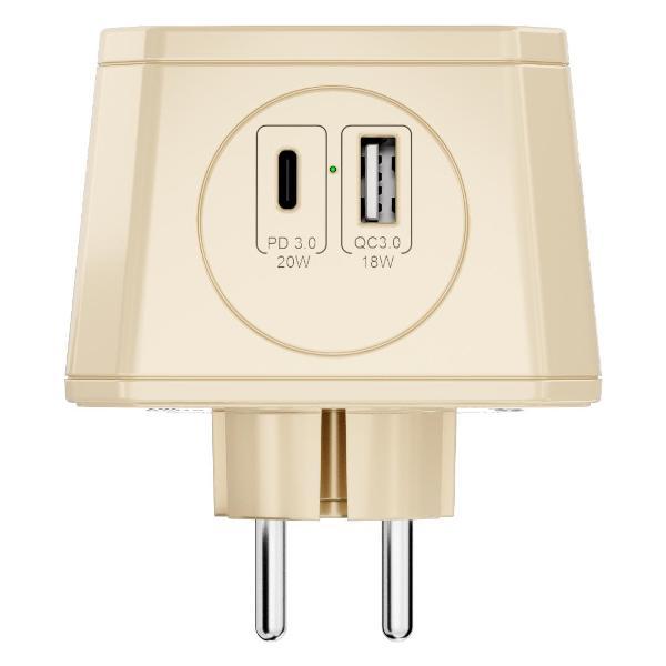 Изображение товара Тройник и переходник электрический AGNI TP-WJ2U3E, ночник, бежевый