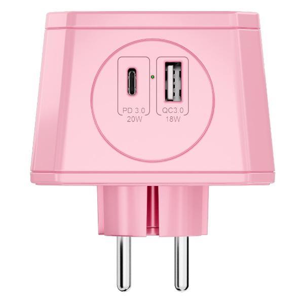 Изображение товара Тройник и переходник электрический AGNI TP-WJ2U3E-L розовый