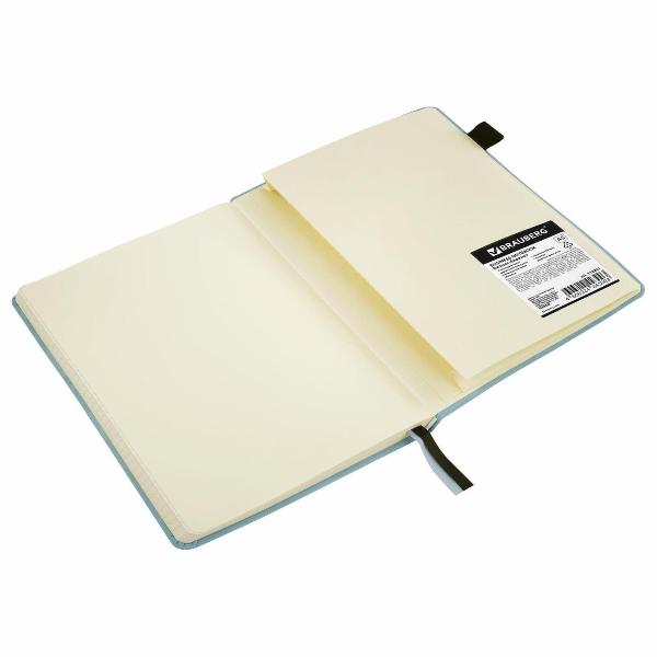 Изображение товара Блокнот для записей Brauberg А5 138x213мм Velvet, резинка, держатель, 80л, клетка, синий, 116239