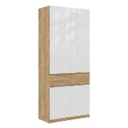 Изображение товара Шкаф Правила мебели Бостон с полками, с ящиками, со штангой, 100х51х236 см, Дуб Крафт золотой / Белый глянец