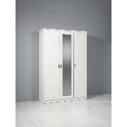 Изображение товара Шкаф Правила мебели Ливерпуль с зеркалом, с полками, со штангой, с карнизом, 150х54.1х223.5 см, Ясень Ваниль / Белый