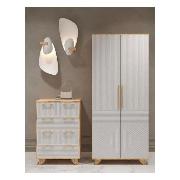 Изображение товара Шкаф Правила мебели Ньерд 2 двери, с полками, со штангой, 90х38.5х210 см, Дуб Вотан / Белый