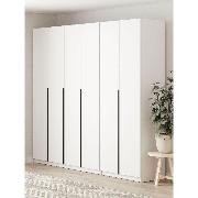 Изображение товара Шкаф Правила мебели Сеул с полками, с ящиками, со штангой, с доводчиками, 240.2х50.6х221.6 см, Белый текстурный