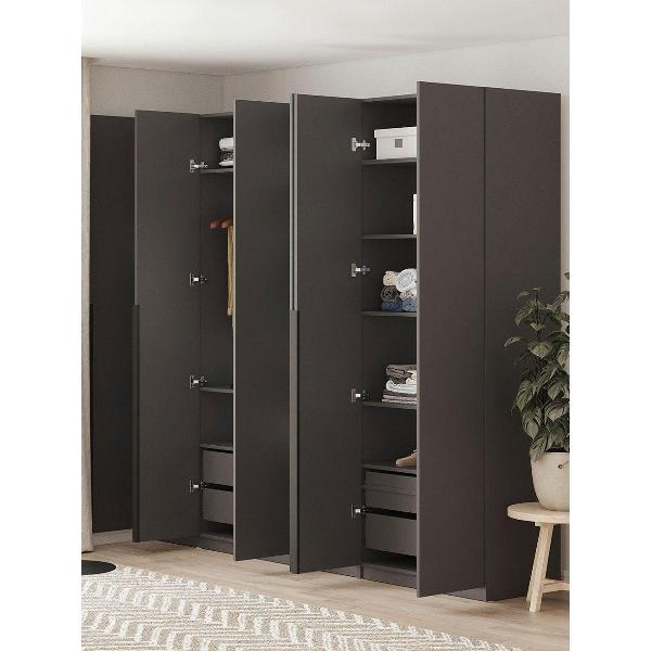 Изображение товара Шкаф Правила мебели Сеул с полками, с ящиками, со штангой, с доводчиками, 240.2х50.6х221.6 см, Графит