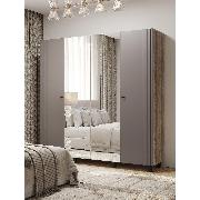 Изображение товара Шкаф Правила мебели Олива четырехдверный, с зеркалом, с полками, со штангой, 200.2х51.4х201.6 см, Дуб Каньон / Муссон софт