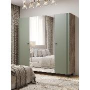 Изображение товара Шкаф Правила мебели Олива четырехдверный, с зеркалом, с полками, со штангой, 200.2х51.4х201.6 см, Дуб Каньон / Эвкалипт софт