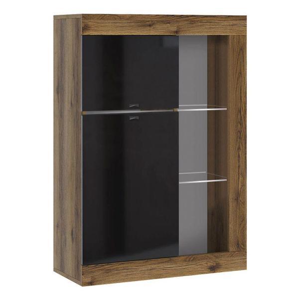 Изображение товара Шкаф Правила мебели Прага 1 дверь, с полками, 66.6х37.6х103.4 см, Дуб Делано / Черный глянец Без подсветки