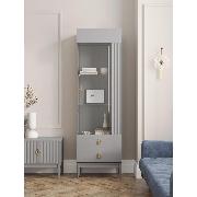 Изображение товара Шкаф Правила мебели Санторини с полками, с ящиком, на ножках, 60х44х200 см, Комби Антрацит лак, МДФ / Серый шифер, ЛДСП Правая