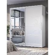 Изображение товара Шкаф Правила мебели Крафт 6 с ящиками, с полками, со штангой для одежды, 196.2х59.1х217.6 см, Белый, ЛДСП / Лакобель белый / Зеркало