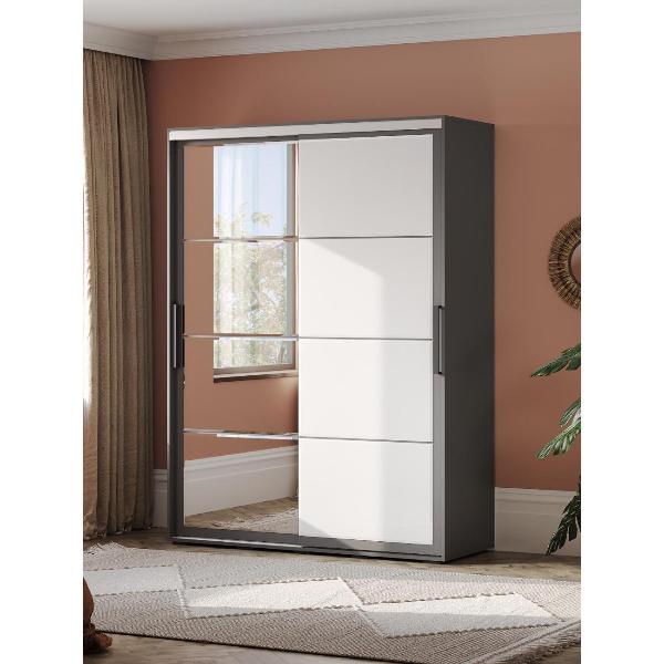 Изображение товара Шкаф Правила мебели Крафт Халф с зеркалом, с полками, с ящиками, со штангой, 160.2х59.4х217.6 см, Графит