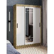 Изображение товара Шкаф Правила мебели Тео с зеркалом, с полками, со штангой, 131х50х200 см, Дуб Крафт / Белый / Зеркало