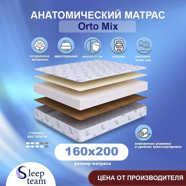 Изображение товара Матрас SleepTeam Orto Mix 160х200, для кровати, высота 21 см, беспружинный с массажным эффектом, двуспальный