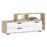 Изображение товара Тумба прикроватная Правила мебели под телевизор напольная Санса ТВ с полками, с ящиками, 140x40x56.5 см, Дуб Сонома / Белый