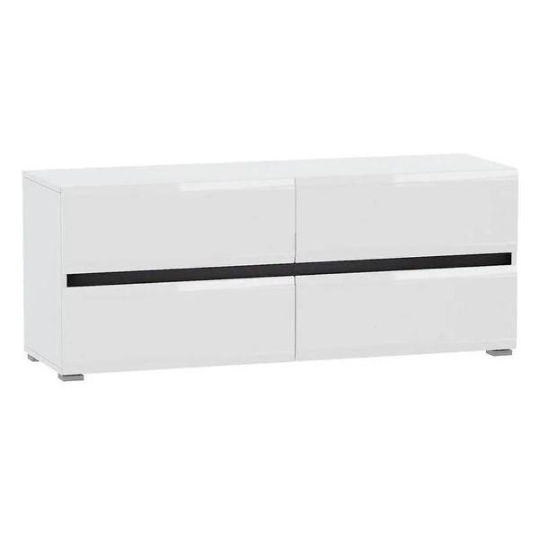 Изображение товара Тумба прикроватная Правила мебели под телевизор напольная Сидней ТВ с ящиками, 130х41х52 см, Белый / Белый глянец / Черный