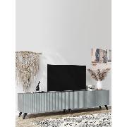 Изображение товара Тумба прикроватная Правила мебели под телевизор напольная Сканди ТВ на ножках, с дверцами, 213х35х47.2 см, Серый шифер / Грин грей софт