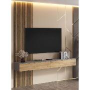 Изображение товара Тумба прикроватная Правила мебели под телевизор навесная Бостон ТВ с ящиками, 197.4х35.2х269.6 см, Дуб Крафт золотой / Серый шифер