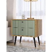 Изображение товара Тумба прикроватная Правила мебели Вега Саксония с ящиками, 53.7х40.2х53.8 см, Дуб крафт золотой, ЛДСП / Серо-зеленый, МДФ / Черный, металл