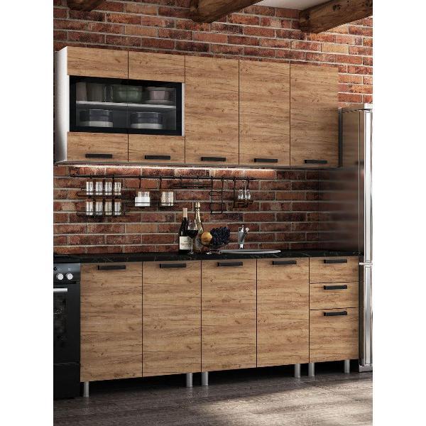 Изображение товара Кухня модульная Правила мебели Крафт 2 м, Белый / Крафт / столешница Черный янтарь