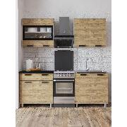 Изображение товара Кухня модульная Правила мебели Крафт 1.6 м со стеклом, Белый / Крафт / столешница Черный янтарь