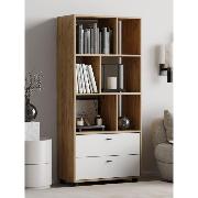 Изображение товара Стеллаж Правила мебели Ларенс, прямой, с ящиками, 70.1х35х153 см, Дуб золотой / Белый матовый