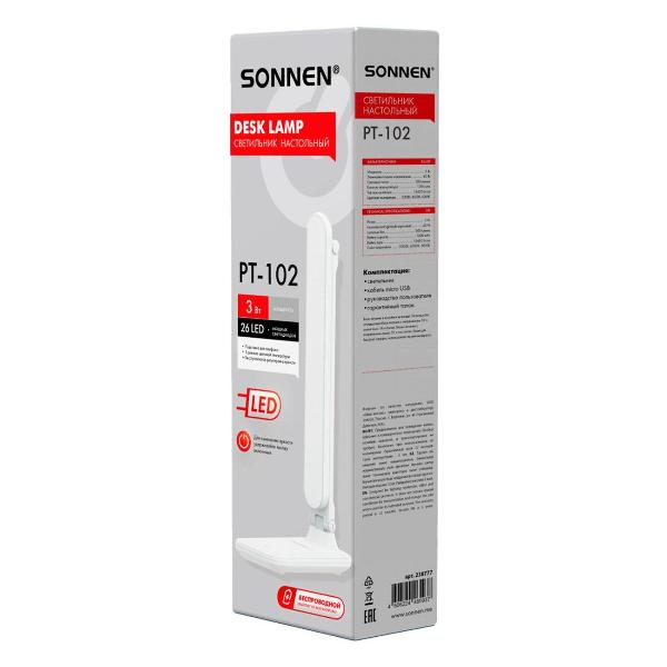 Изображение товара Светильник настольный Sonnen PT-102, USB, LED, 3 Вт, 3 режима, белый, 238777