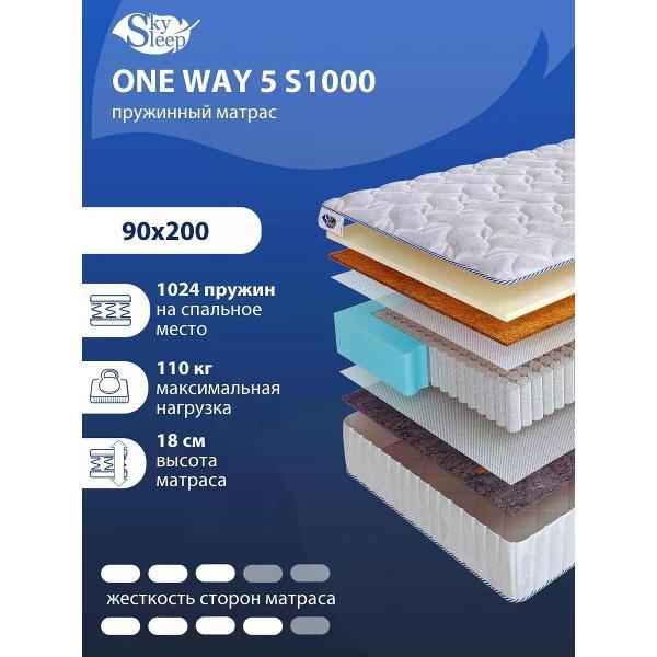 Изображение товара Матрас SkySleep 90x200 ортопедический пружинный на кровать и диван ONE WAY 5 S1000 (высота 18 см, кокос/латекс, умеренно-жесткий)