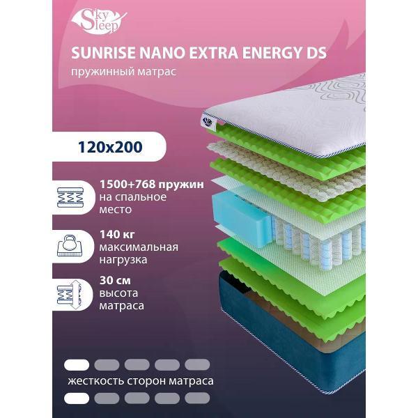 Изображение товара Матрас SkySleep 120x200 ортопедический пружинный на кровать и диван SUNRISE NANO Extra Energy DS (высота 30 см, Ergo Foam/пенополиуретан, мягкий)