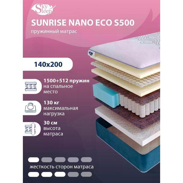 Изображение товара Матрас SkySleep 140x200 пружинный SUNRISE NANO Eco S500 (высота 30 см, Холлофайбер/пенополиуретан, мягкий)