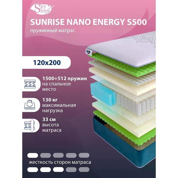 Изображение товара Матрас SkySleep 120x200 ортопедический пружинный на кровать и диван SUNRISE NANO Energy S500 (высота 33 см, Ergo Foam/пенополиуретан, мягкий)