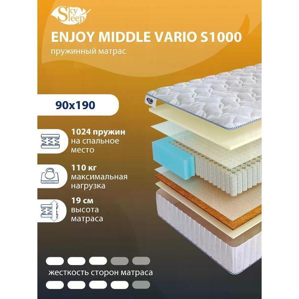 Изображение товара Матрас SkySleep 90x190 пружинный ENJOY MIDDLE VARIO S1000 (высота 19 см, кокосовая койра/латекс, средней жесткости)