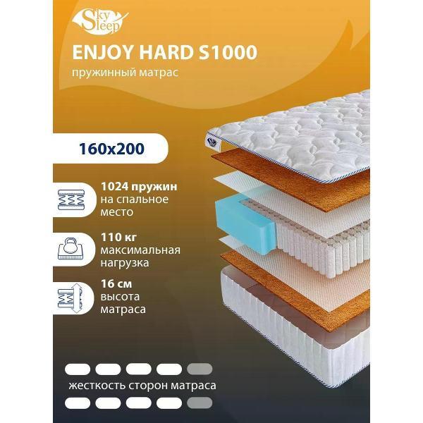 Изображение товара Матрас SkySleep 160x200 пружинный ENJOY HARD S1000 (высота 16 см, кокосовая койра/спанбонд, средней жесткости)