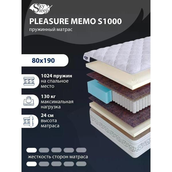 Изображение товара Матрас SkySleep 80x190 пружинный PLEASURE MEMO S1000 (высота 24 см, мемориформ, мягкий)