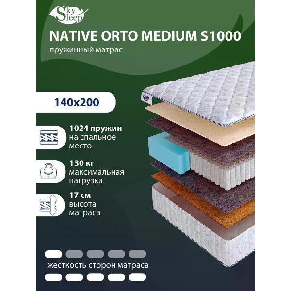 Изображение товара Матрас SkySleep 140x200 пружинный NATIVE ORTO MEDIUM S1000 (высота 17 см, латекс/термовойлок, мягкий)