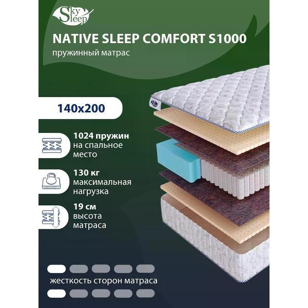 Изображение товара Матрас SkySleep 140x200 пружинный NATIVE SLEEP COMFORT S1000 (высота 19 см, латекс/термовойлок, мягкий)